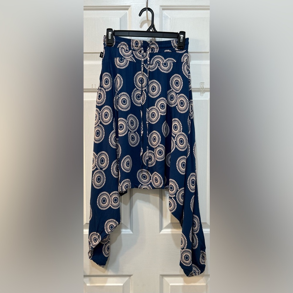 Buddha Pants Savannah Harem Sz XXS Yoga Blue Circle Pull On Elastic Boho Dance